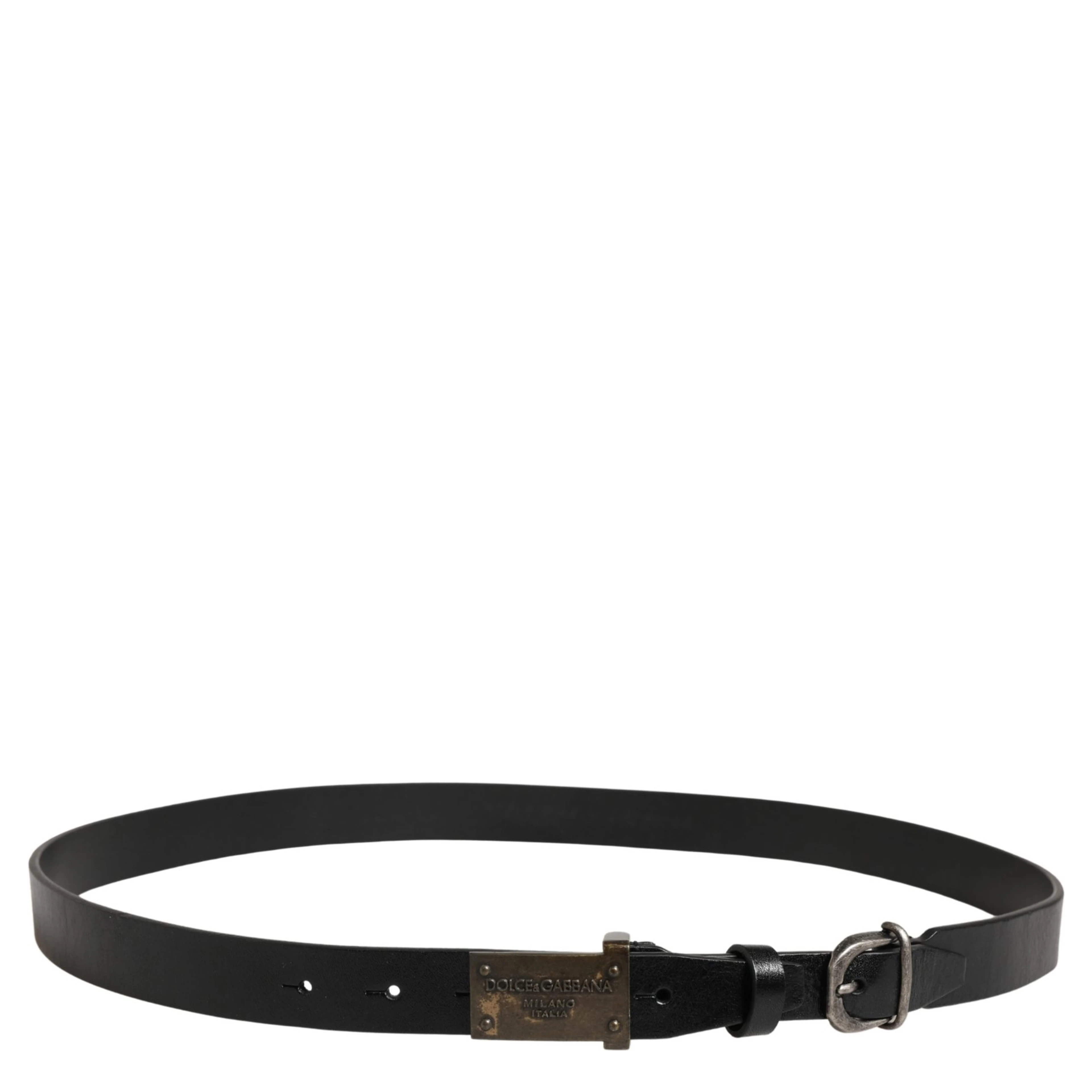 Men Black Classic Leather Logo Buckle Belt
