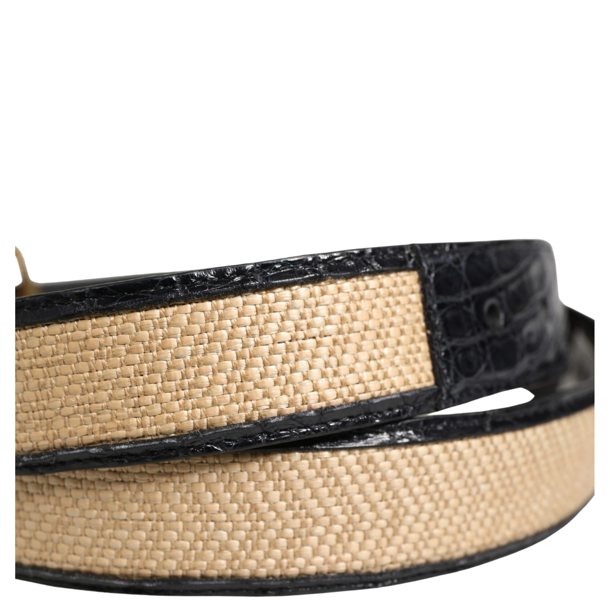 Men Beige Braided Leather Metal Buckle Belt