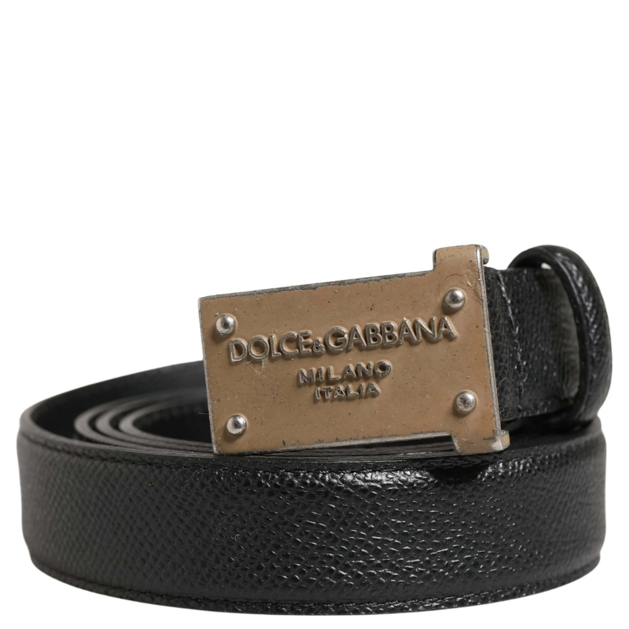 Men Black Calf Leather Logo Metal Buckle Belt