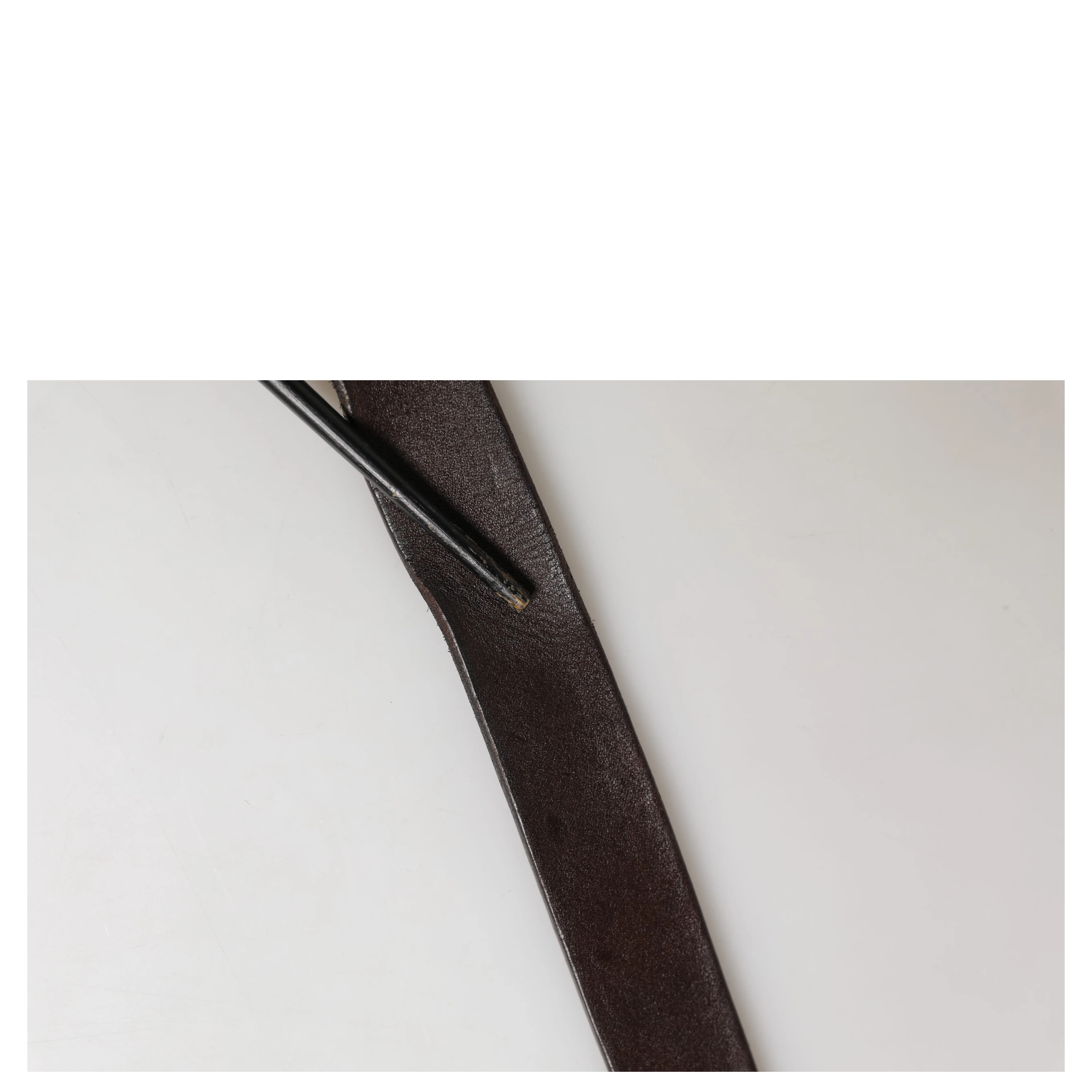 Men Brown Calf Leather Logo Metal Buckle Belt