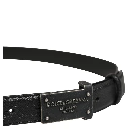 Men Black Calf Leather Logo Metal Buckle Belt
