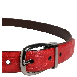 Men Red Exotic Leather Metal Buckle Belt