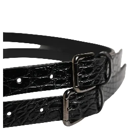 Black Double Strap Leather Silver Buckle Belt