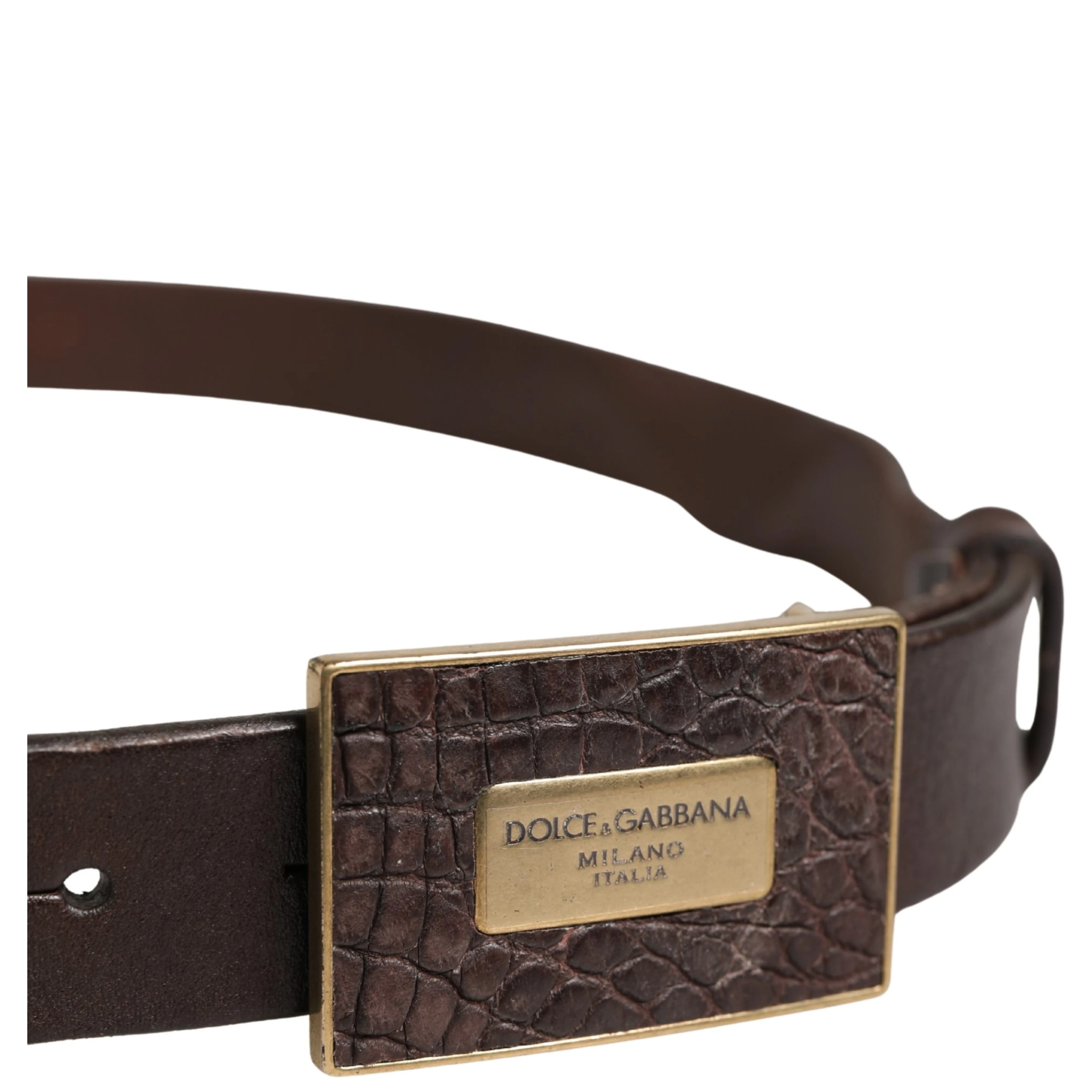 Men Brown Leather Logo Metal Buckle Belt