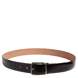Men Black Calfskin Leather Metal Buckle Belt