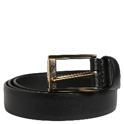 Men Black Classic Leather Metal Buckle Belt
