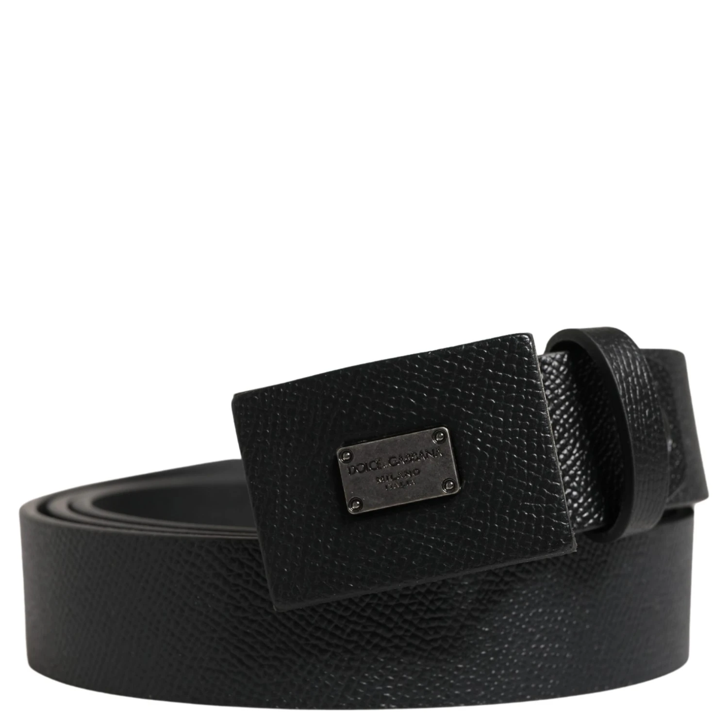 Men Black Calfskin Leather Square Buckle Belt