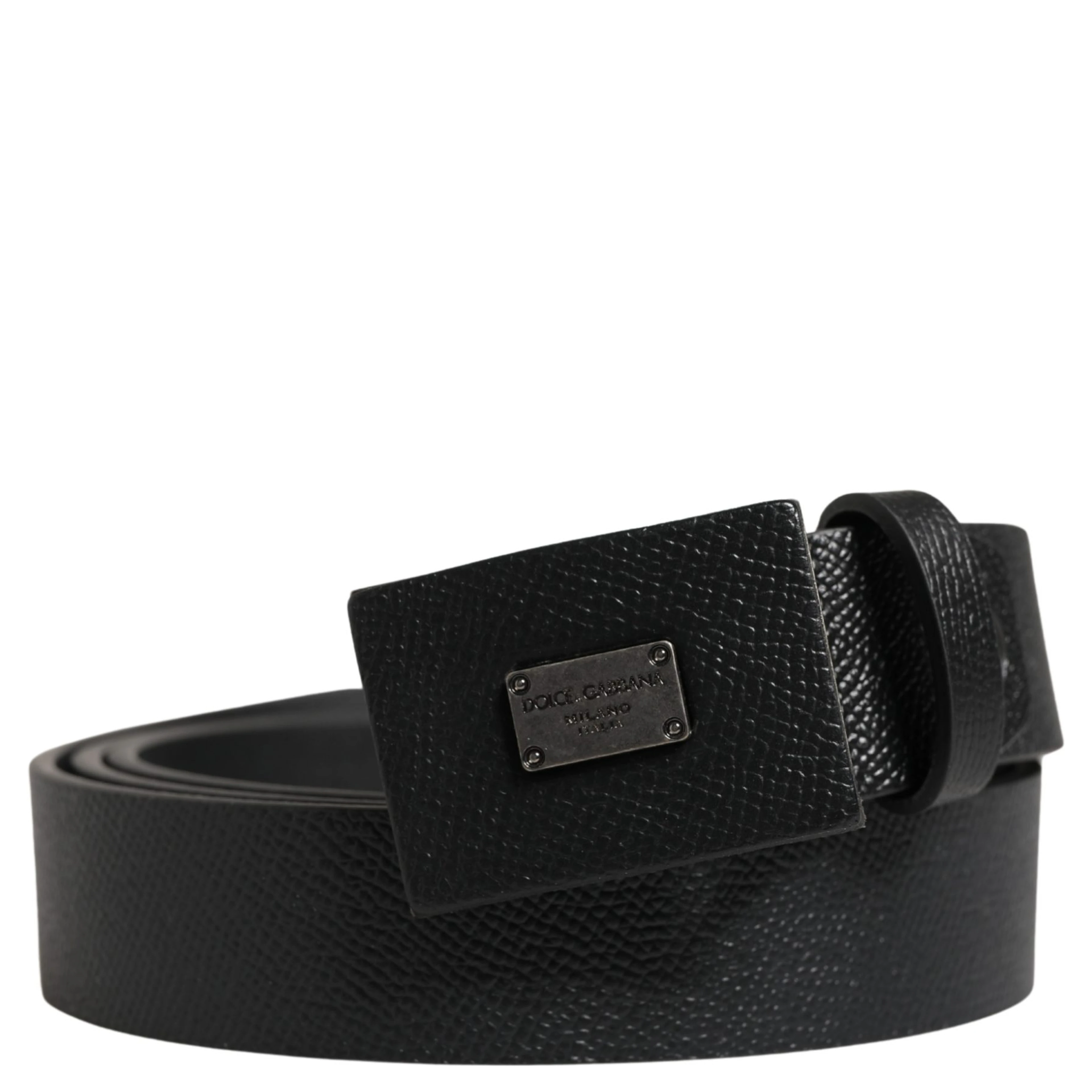 Men Black Calfskin Leather Square Buckle Belt
