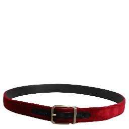 Men Burgundy Velvet Cotton Metal Buckle Belt