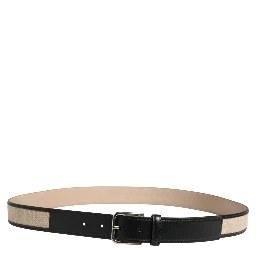 Men Beige Woven Leather Metal Buckle Belt