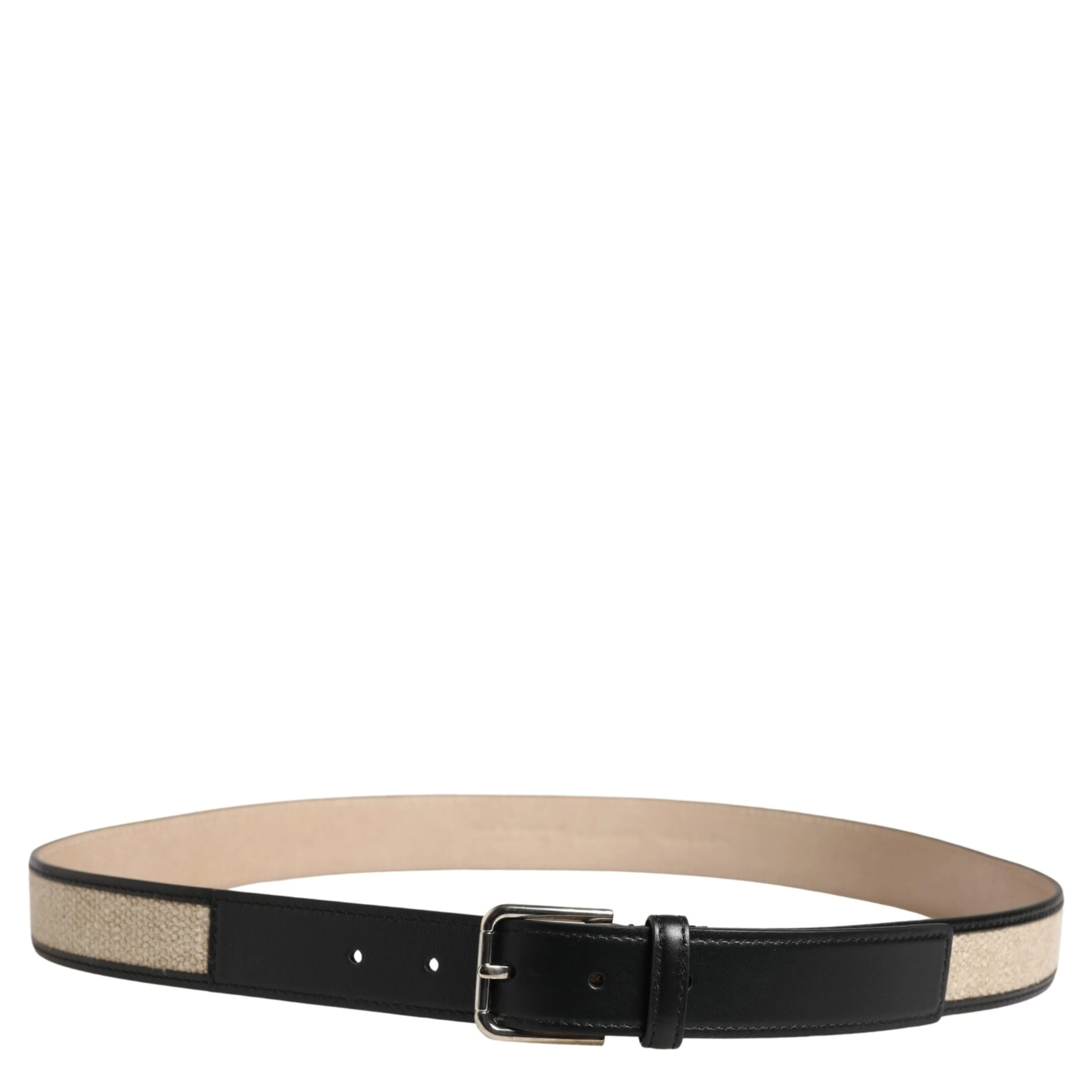 Men Beige Woven Leather Metal Buckle Belt