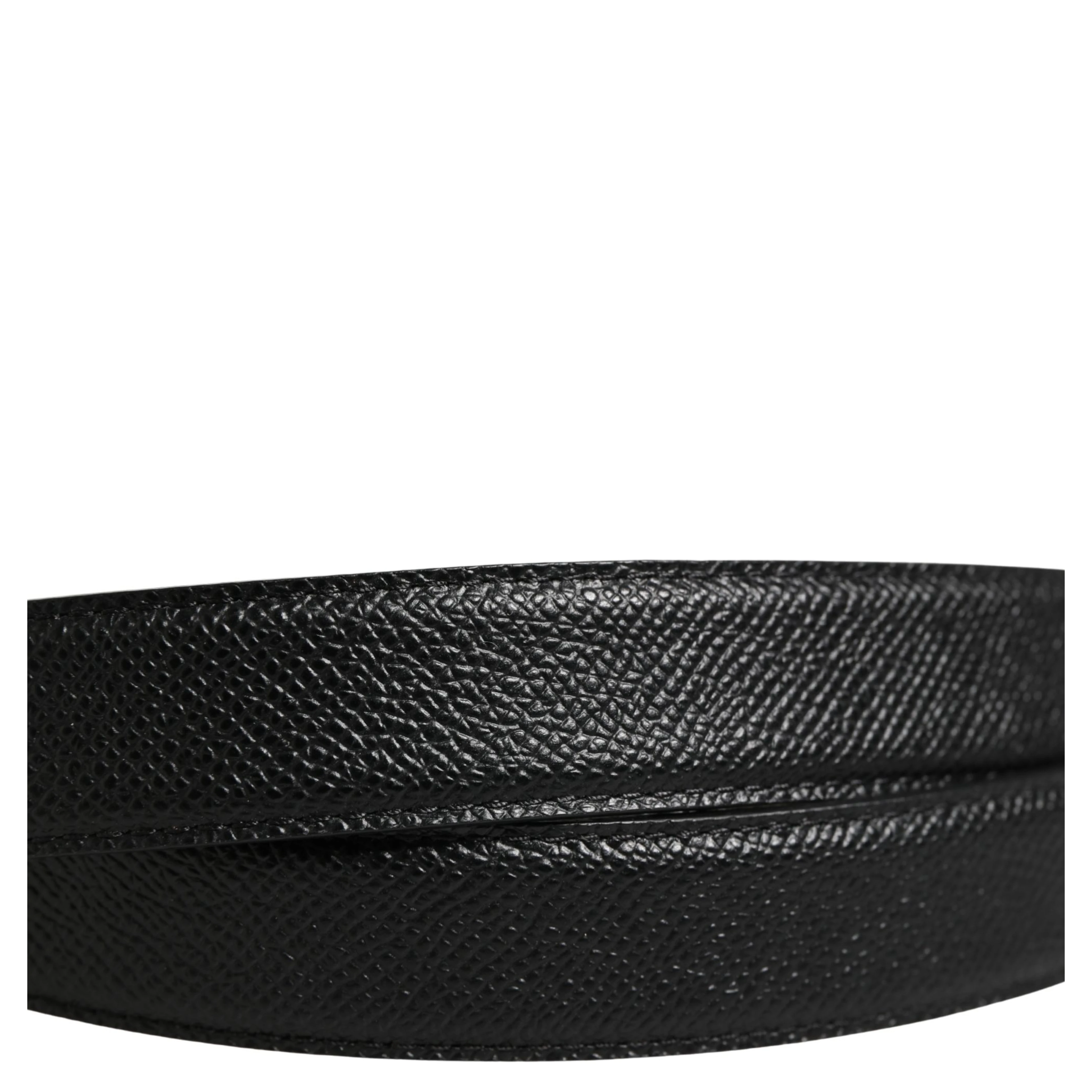 Men Black Calf Leather Logo Metal Buckle Belt