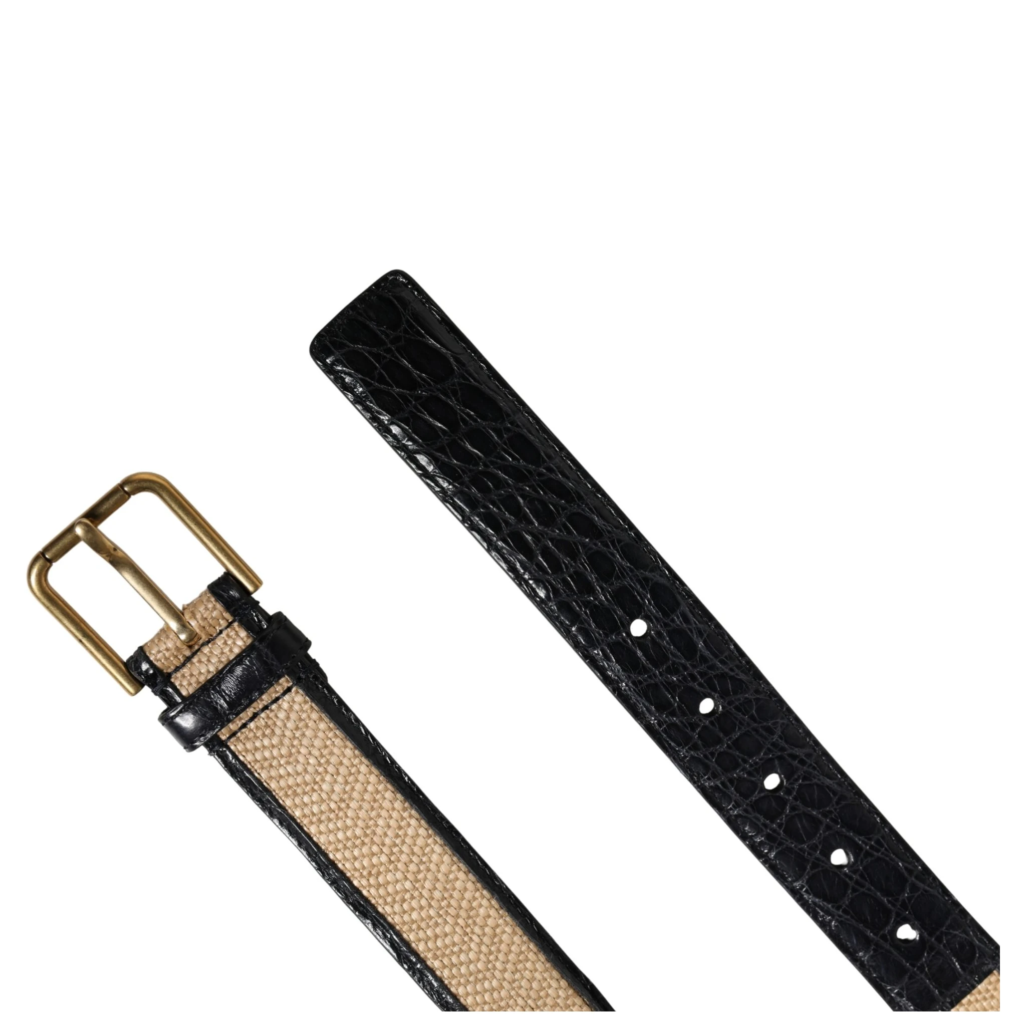 Men Beige Braided Leather Metal Buckle Belt