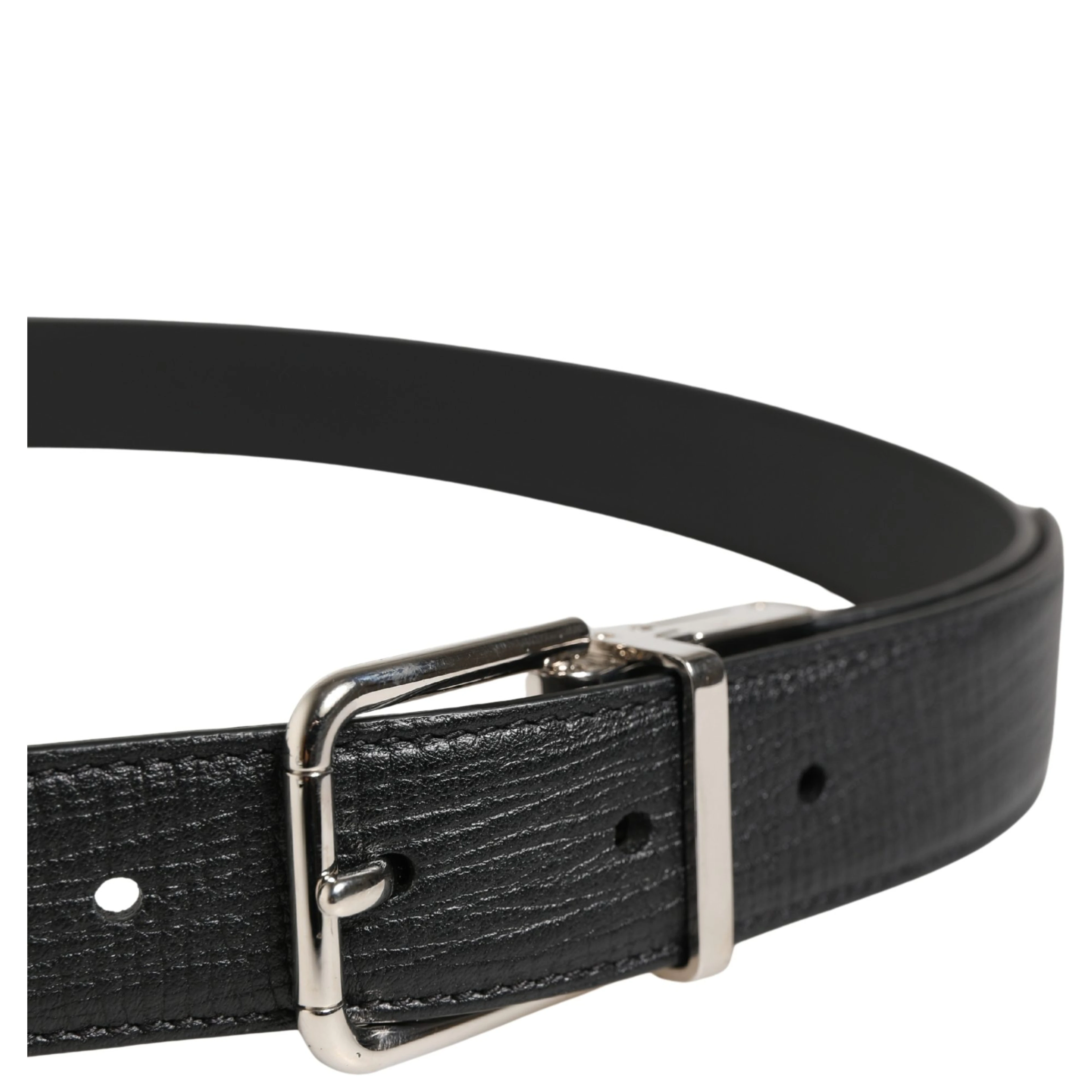 Men Black Classic Leather Metal Buckle Belt
