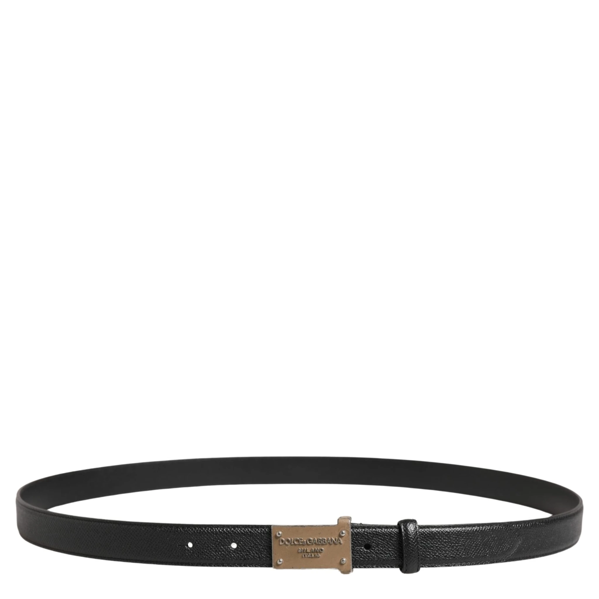 Men Black Calf Leather Logo Metal Buckle Belt