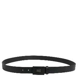 Men Black Calfskin Leather Square Buckle Belt