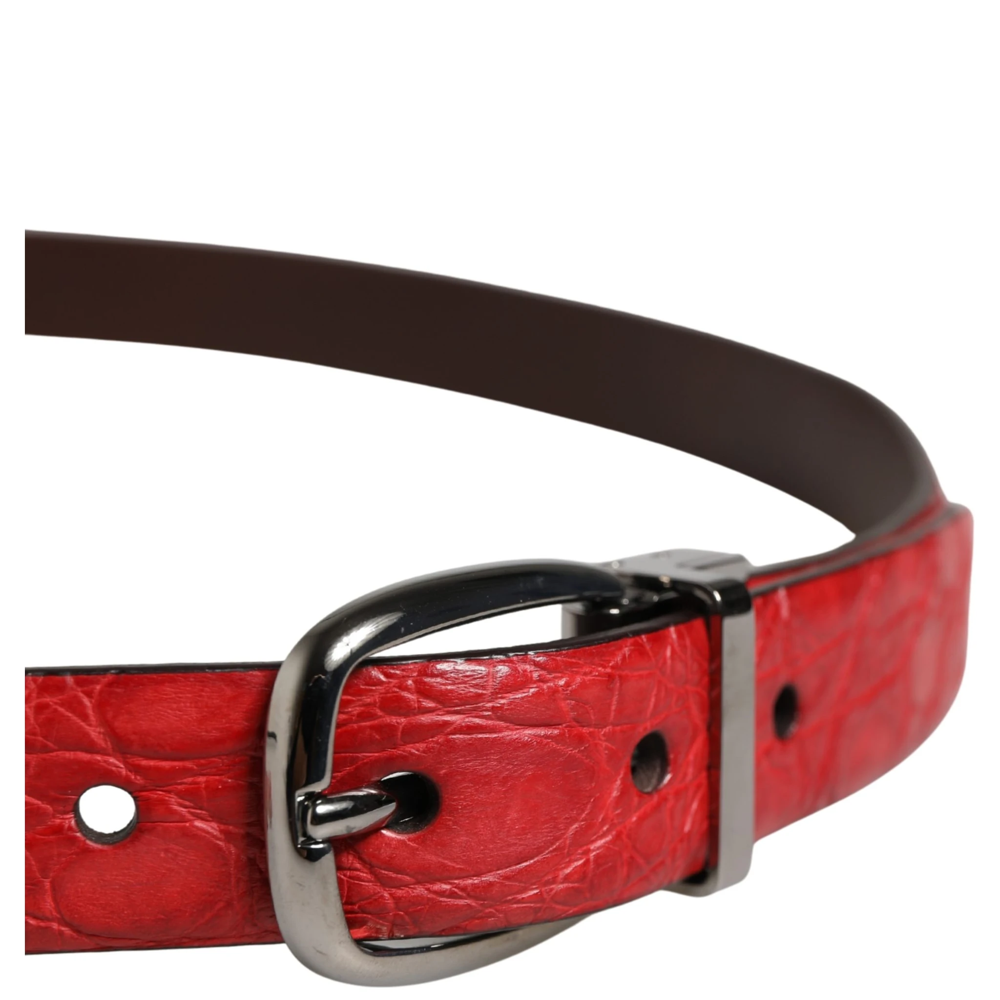 Men Red Exotic Leather Metal Buckle Belt