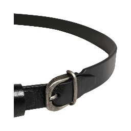 Men Black Classic Leather Logo Buckle Belt