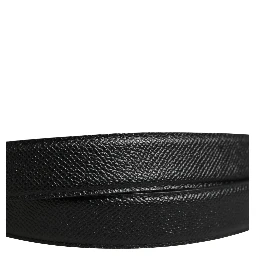 Men Black Calf Leather Logo Metal Buckle Belt
