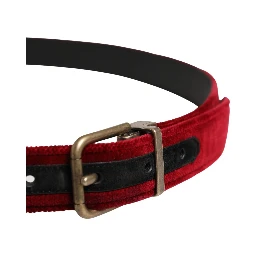 Men Burgundy Velvet Cotton Metal Buckle Belt