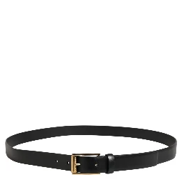Men Black Classic Leather Metal Buckle Belt