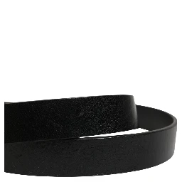 Men Black Classic Leather Logo Buckle Belt