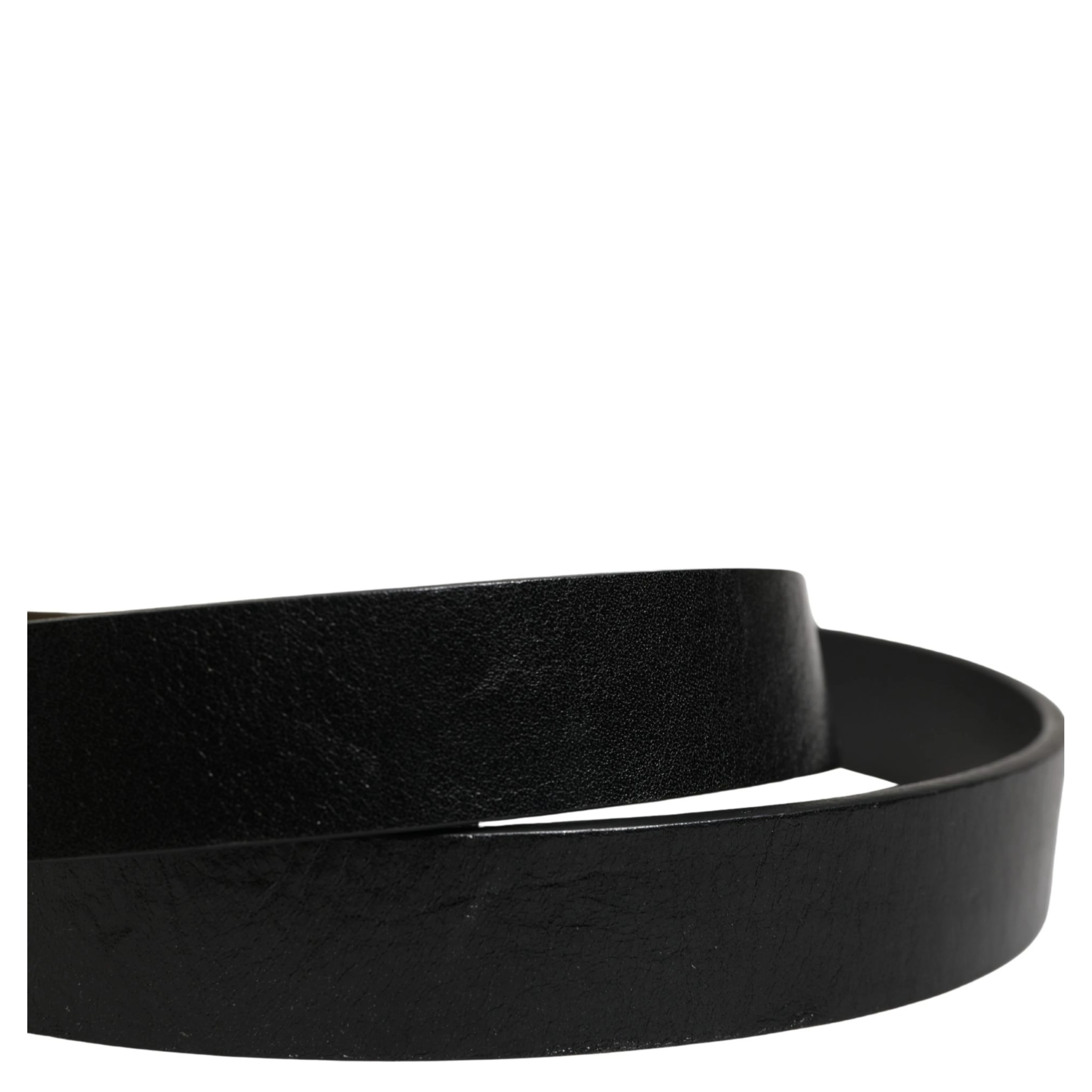 Men Black Classic Leather Logo Buckle Belt