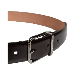 Men Black Calfskin Leather Metal Buckle Belt
