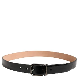 Men Black Classic Leather Metal Buckle Belt
