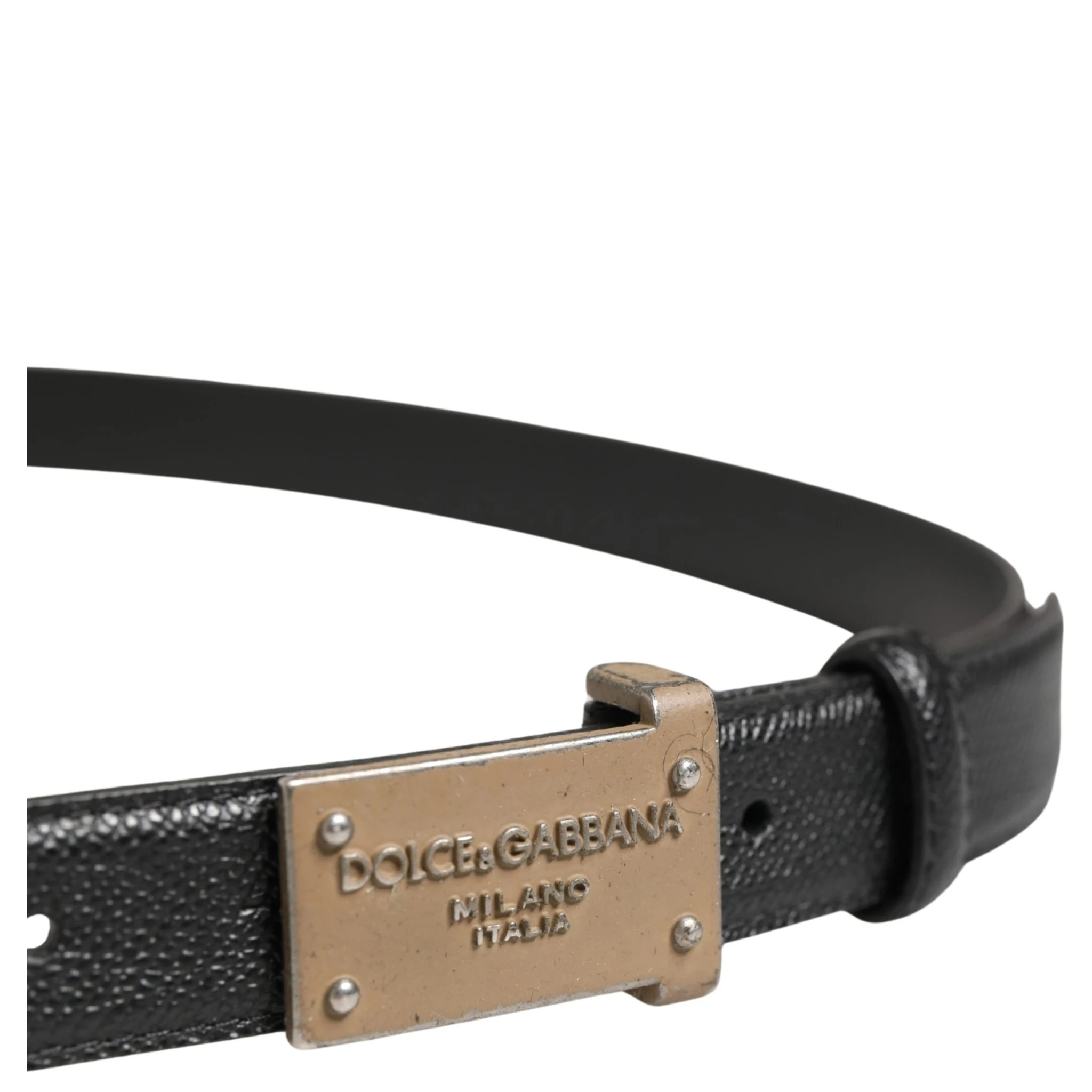 Men Black Calf Leather Logo Metal Buckle Belt