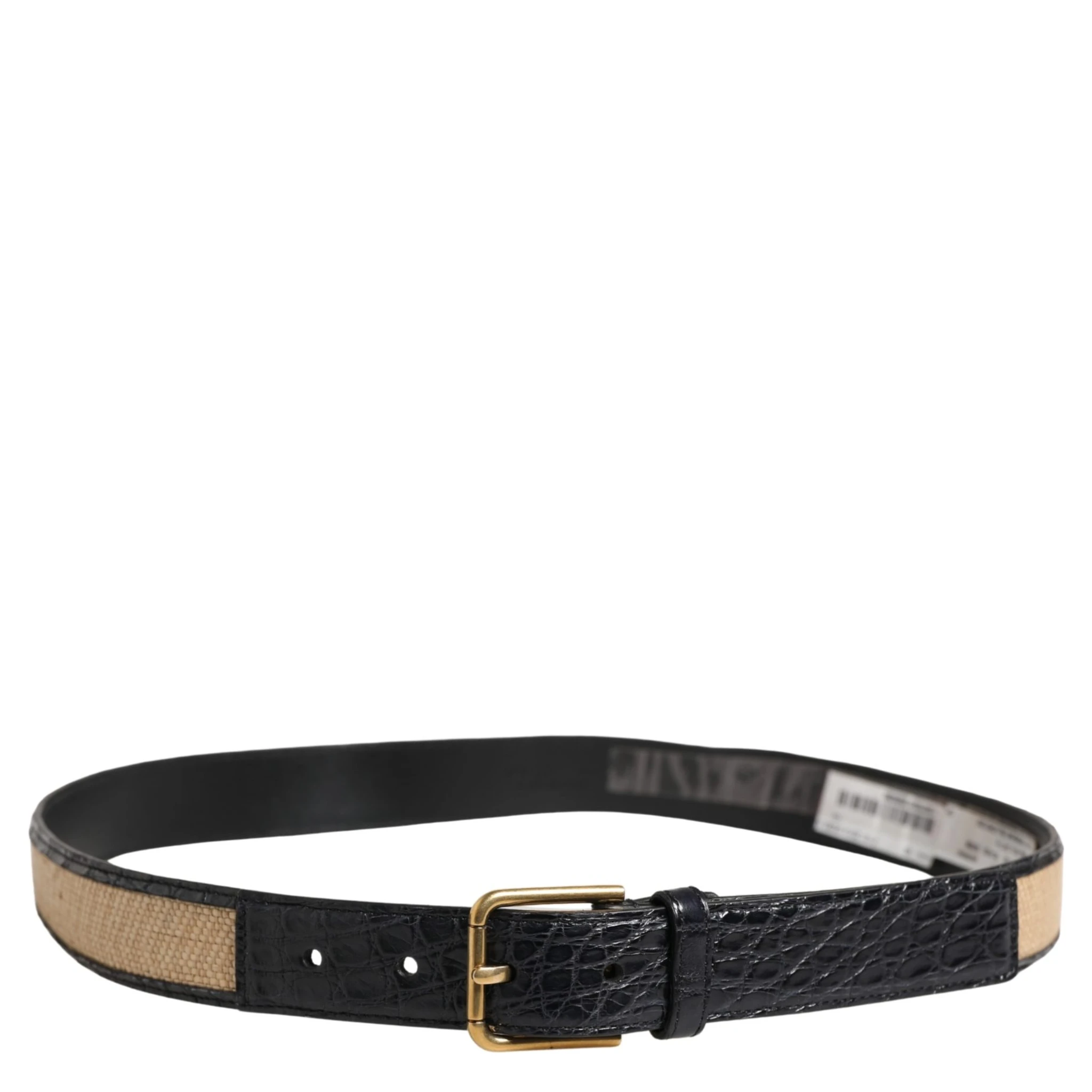 Men Beige Braided Leather Metal Buckle Belt