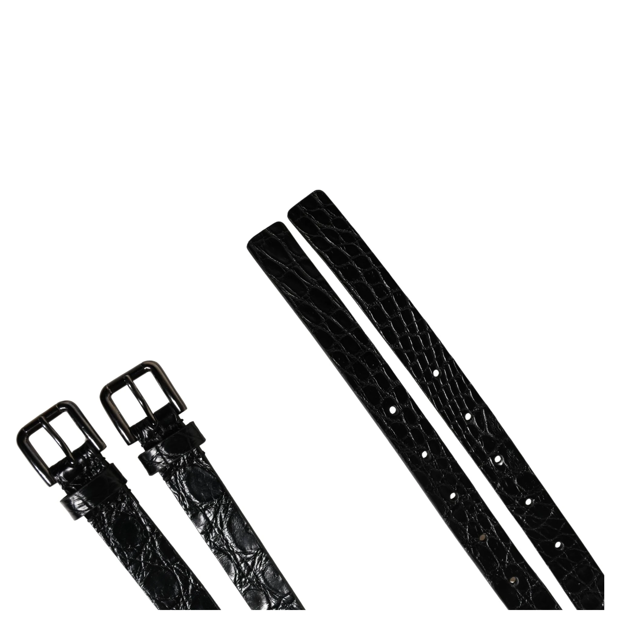 Black Double Strap Leather Silver Buckle Belt