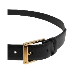 Men Black Classic Leather Metal Buckle Belt
