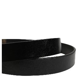 Men Black Classic Leather Logo Buckle Belt