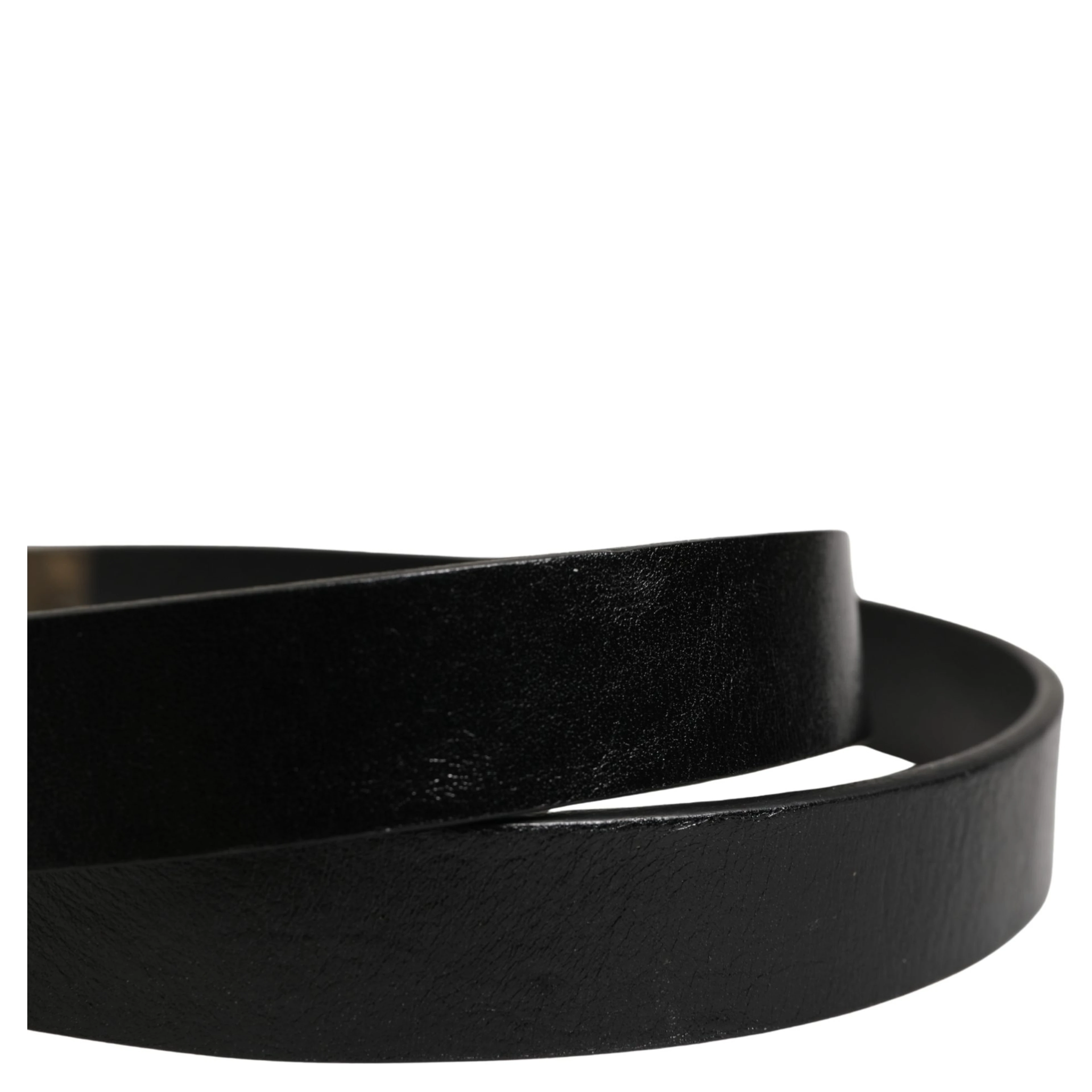 Men Black Classic Leather Logo Buckle Belt