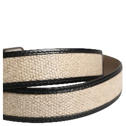 Men Beige Woven Leather Metal Buckle Belt