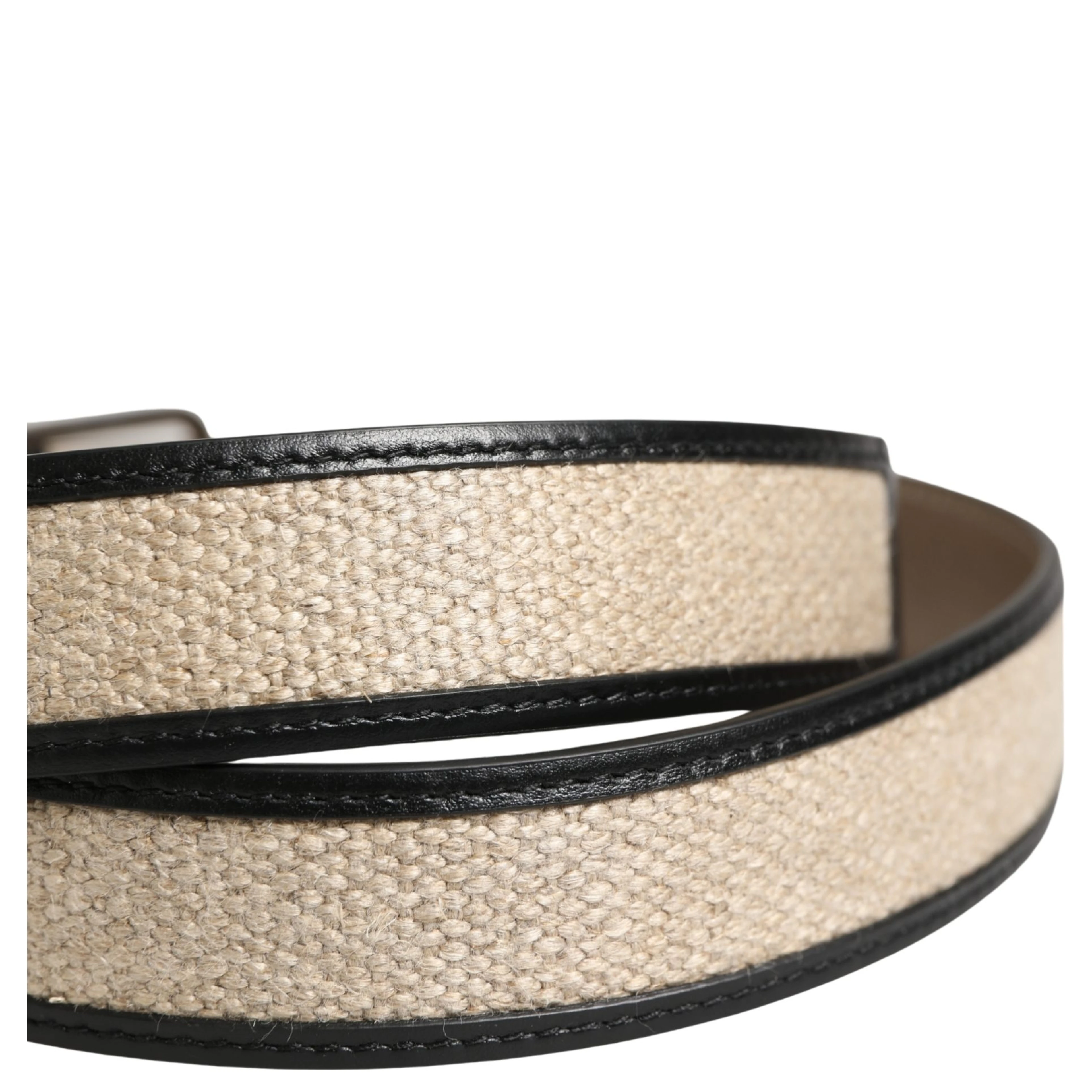 Men Beige Woven Leather Metal Buckle Belt