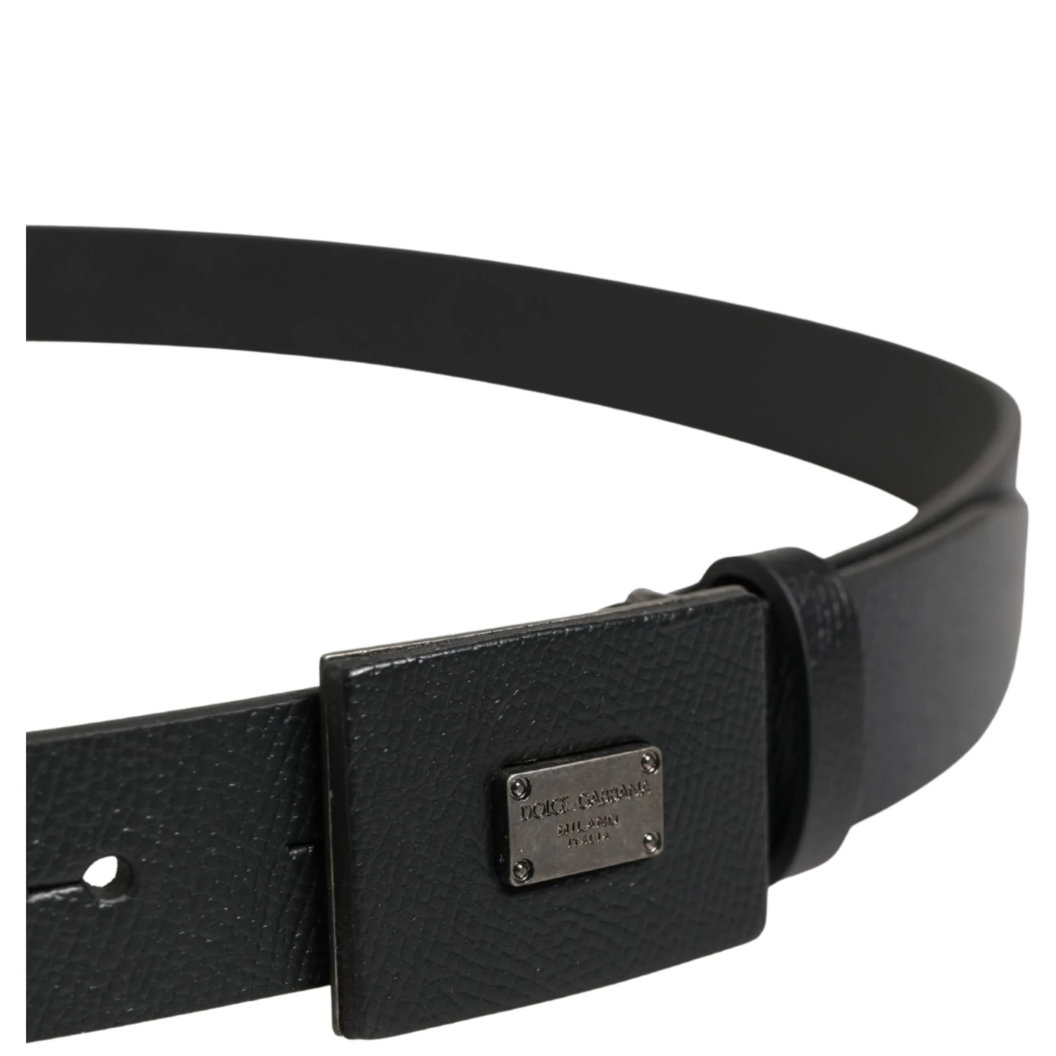 Men Black Calfskin Leather Square Buckle Belt