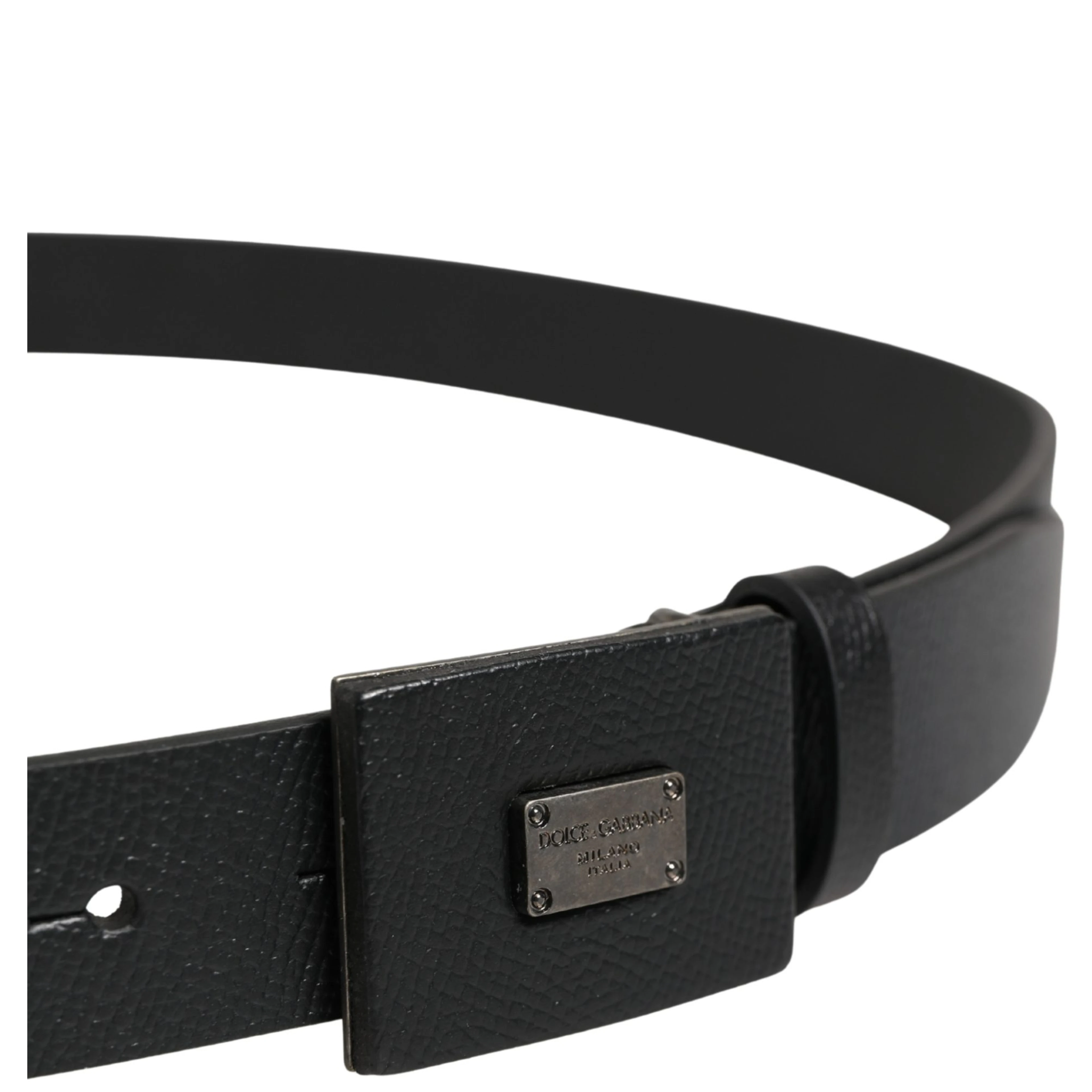 Men Black Calfskin Leather Square Buckle Belt