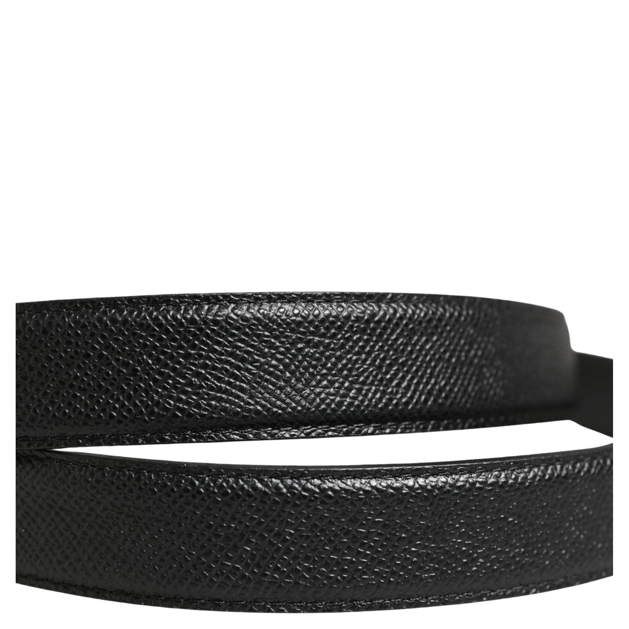 Men Black Calf Leather Logo Metal Buckle Belt