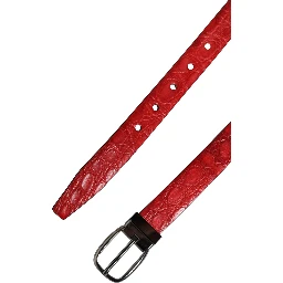 Men Red Exotic Leather Metal Buckle Belt