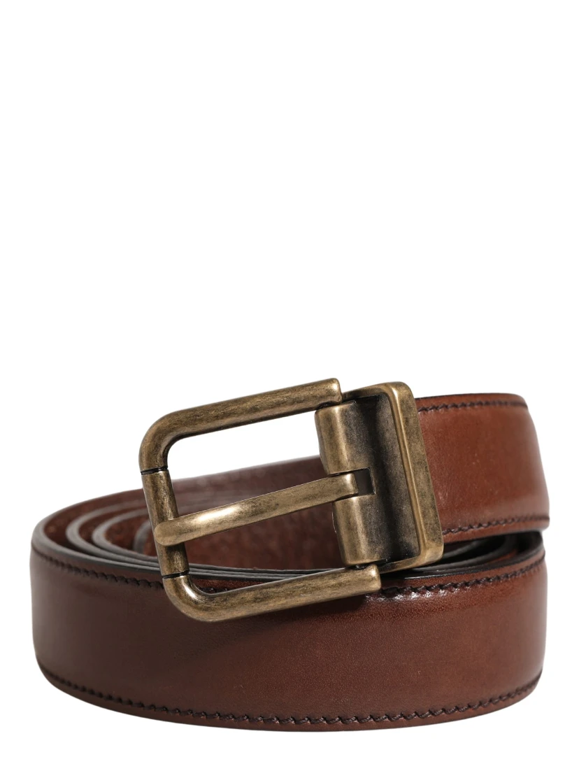 Men Brown Classic Leather Metal Buckle Belt