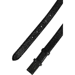 Men Black Calf Leather Logo Metal Buckle Belt