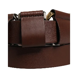 Men Brown Classic Leather Metal Buckle Belt