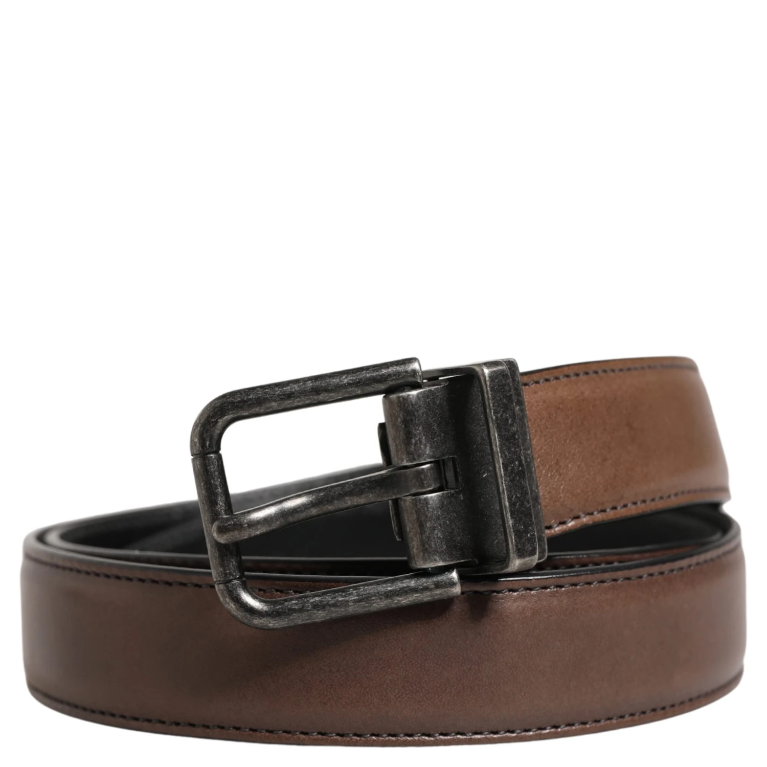 Men Brown Classic Leather Metal Buckle Belt