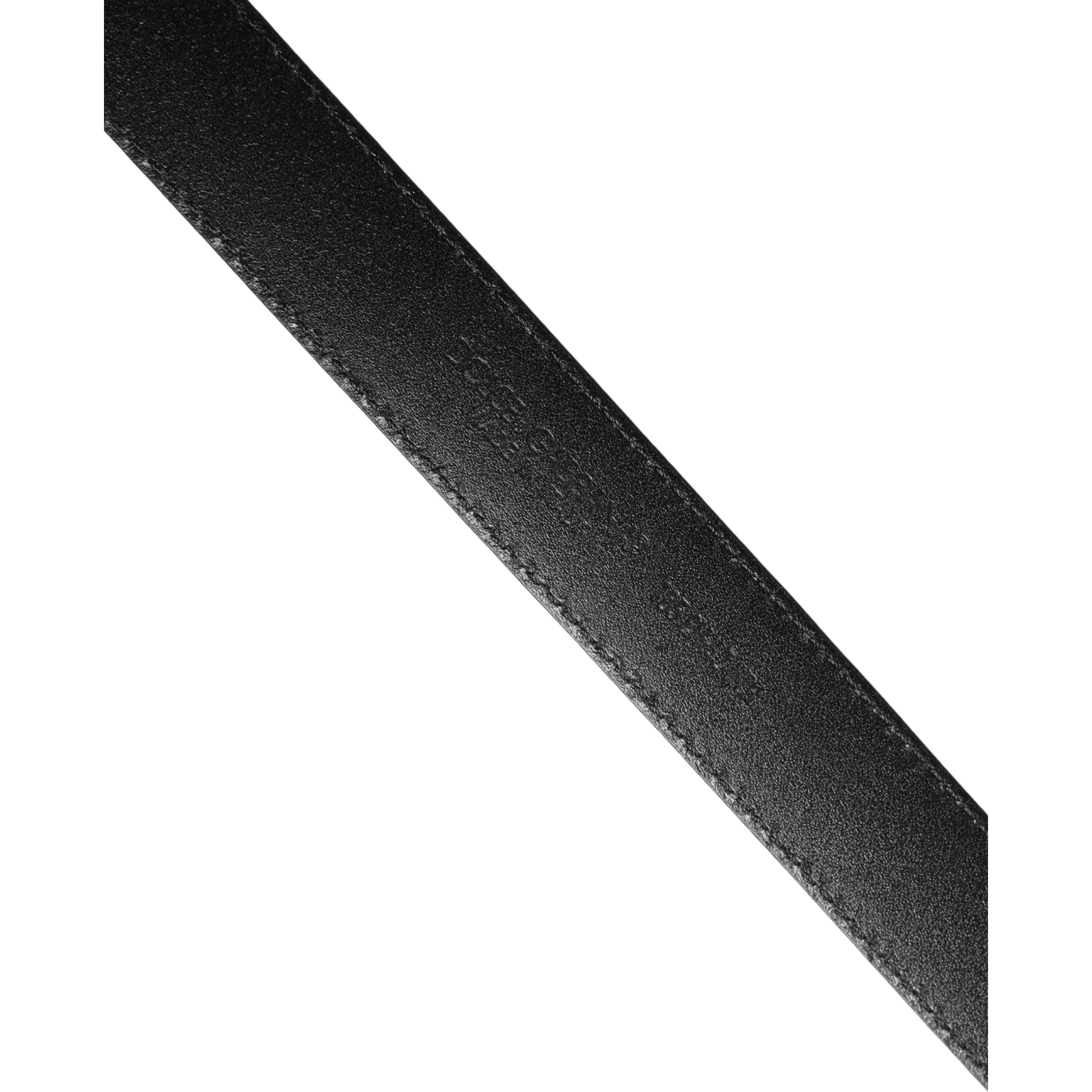 Men Black Calf Leather Logo Metal Buckle Belt