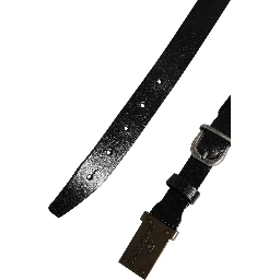 Men Black Classic Leather Logo Buckle Belt