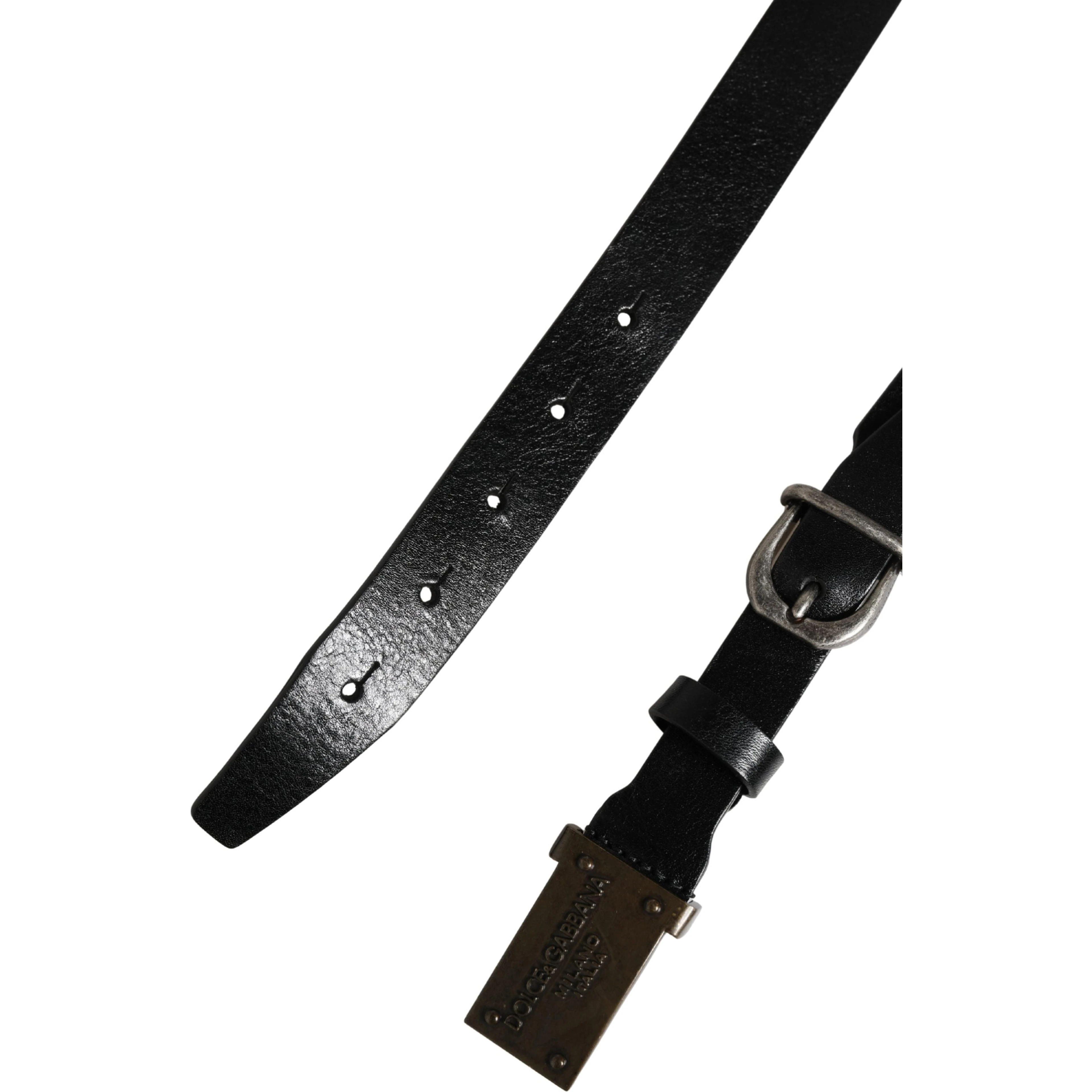 Men Black Classic Leather Logo Buckle Belt