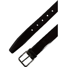 Men Black Calfskin Leather Metal Buckle Belt