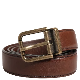Men Brown Classic Leather Metal Buckle Belt